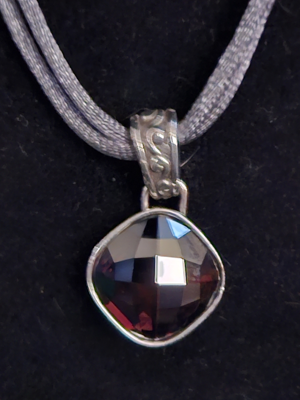 Brighton Silver-Tone Necklace with Deep Garnet and Black-Faceted Pendant